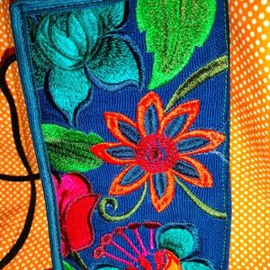 Embroidered Crossbody travel purse (7.5 X 4.5)